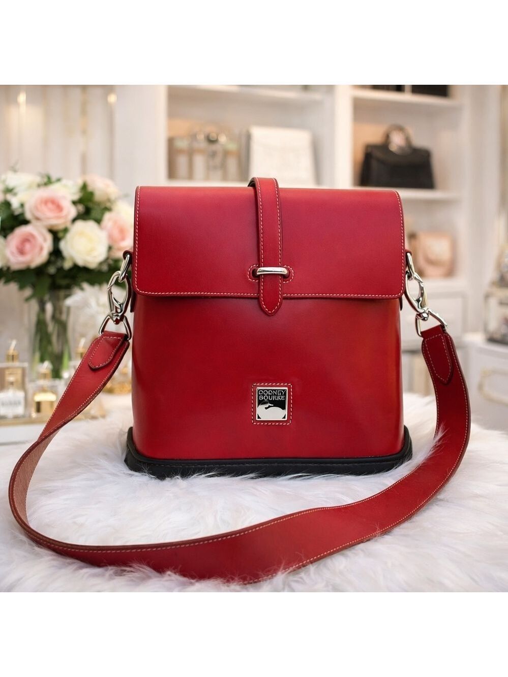 Dooney & Bourke Vintage Cherry Red Leather Toiny Parasole Flap Shoulder Bag